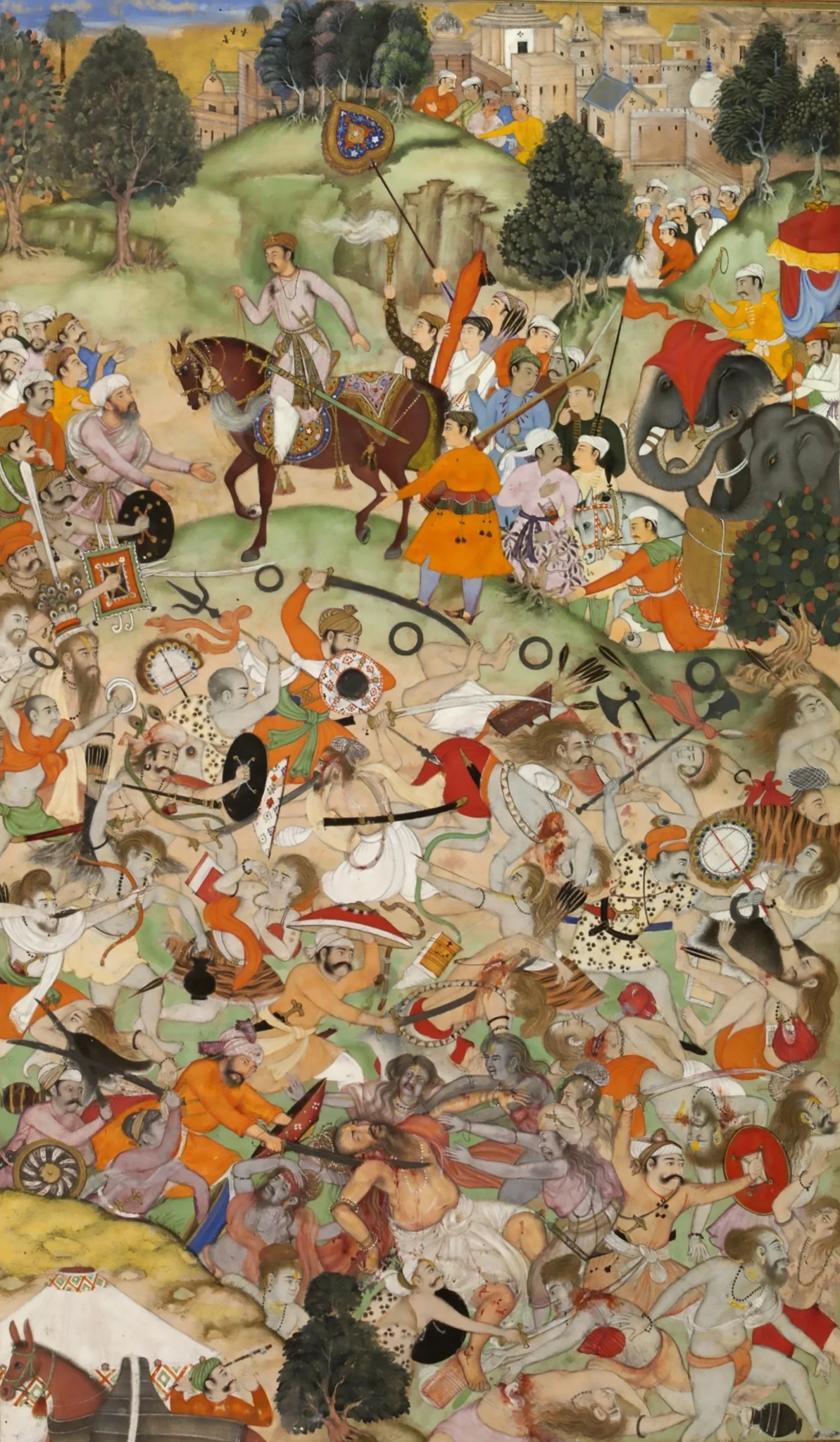 Battle+of+Rival+Ascetics,+Akbarnama+1590+By+Basawan