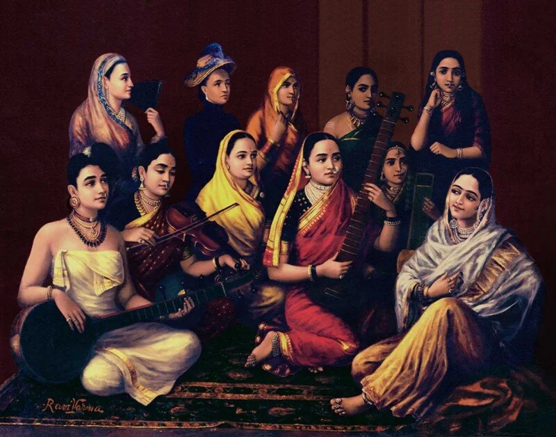 galaxy-of-musicians-by-raja-ravi-varma-famous-indian-art-handmade-oil-painting-on-canvas