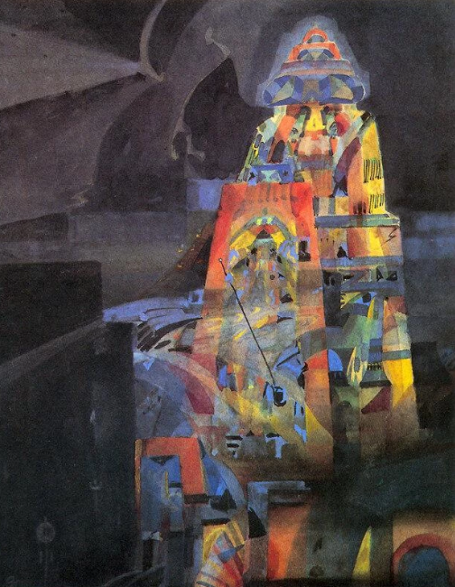 temple-cubistic-by-gaganendranath-famous-indian-art-handmade-oil-painting-on-canvas